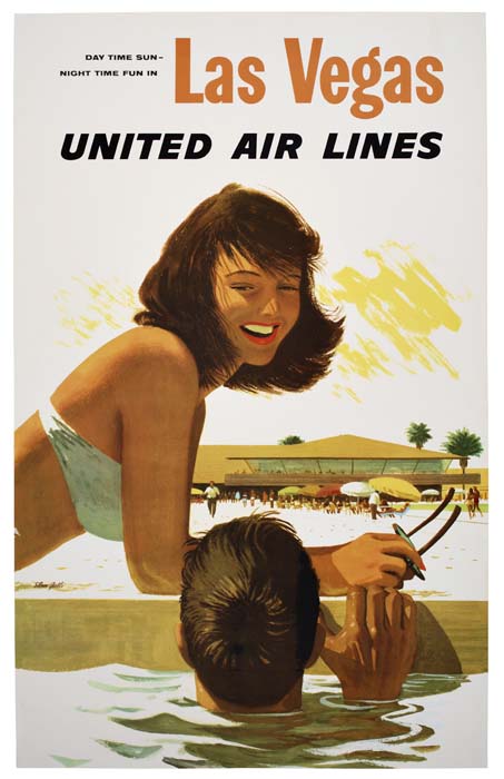 Las Vegas, United Air Lines, woman on the edge of the pool