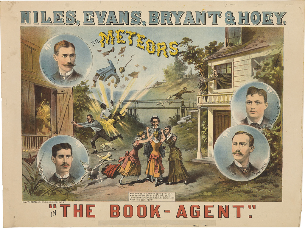 The Meteors, The Book Agent, portrait of four men, explosions