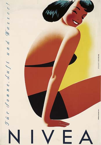 Nivea, Tur Sonne Luft und Wasser!, white poster, woman in black bathing suit