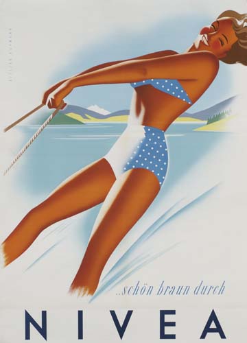 Nivea Schon Braun durch, woman in polka dotted swimsuit