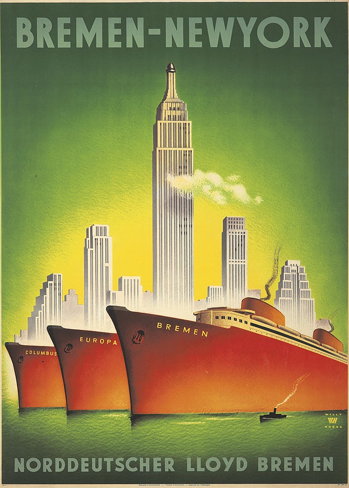 Bremen New York, Norddeutscher Lloyd Bremen, green poster
