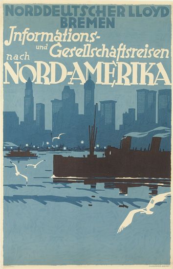 Informations und Gersellschaftsreisen nach Nord-Amerika, blue poster