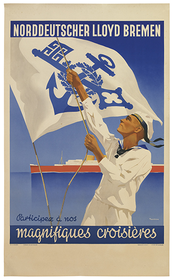 Nordeutscher Lloyd Bremen magnifiques croisieres, sailor raises the flag
