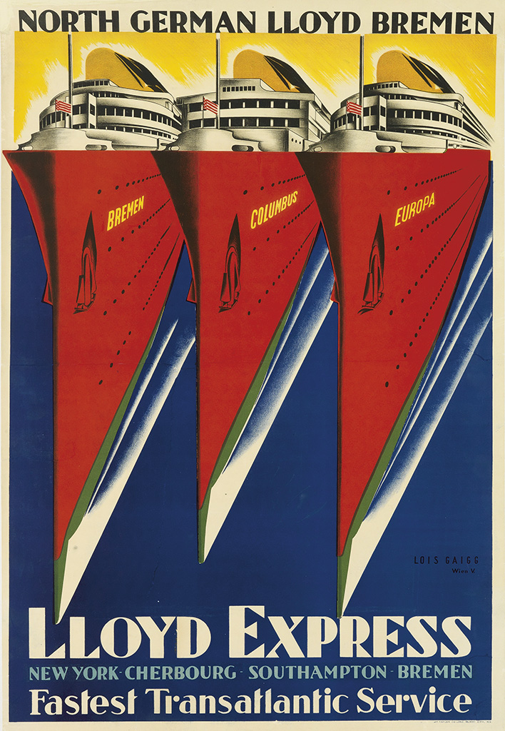Lloyd Express, Fastest Transatlantic Service, three red ships