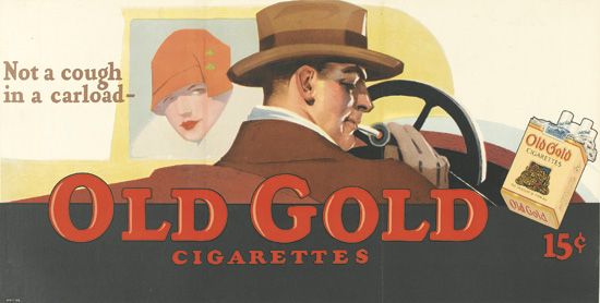 Old Gold Cigarettes, man in brown in a car