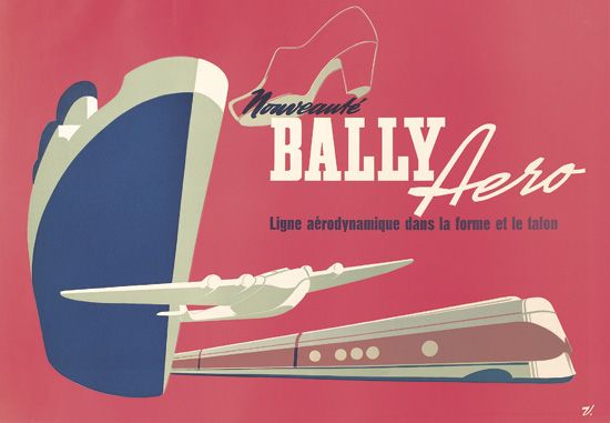 Nouveau Bally Aero, red poster, transportation