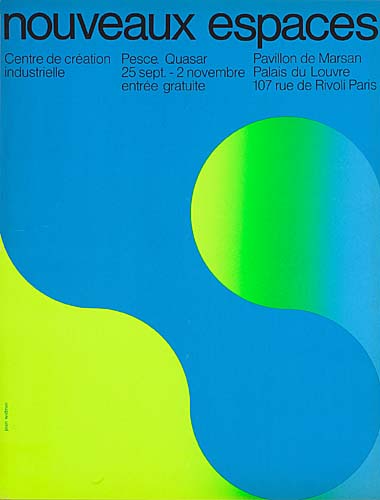 Nouveaux Espaces, blue, yellow, and green poster