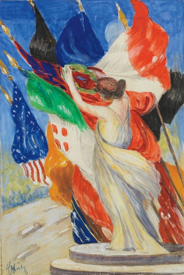 Woman in white, country flags, International Automobile Race