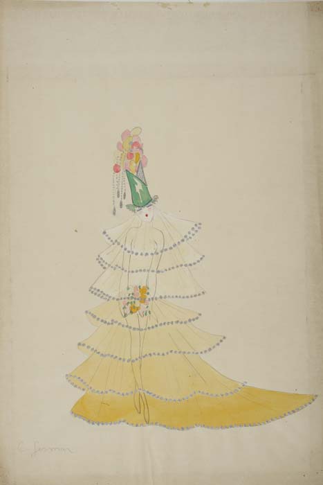 Sketch of nude woman, yellow gown