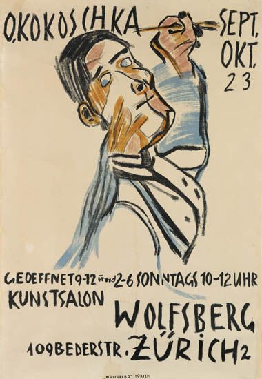 Okokoschka, white poster, man painting