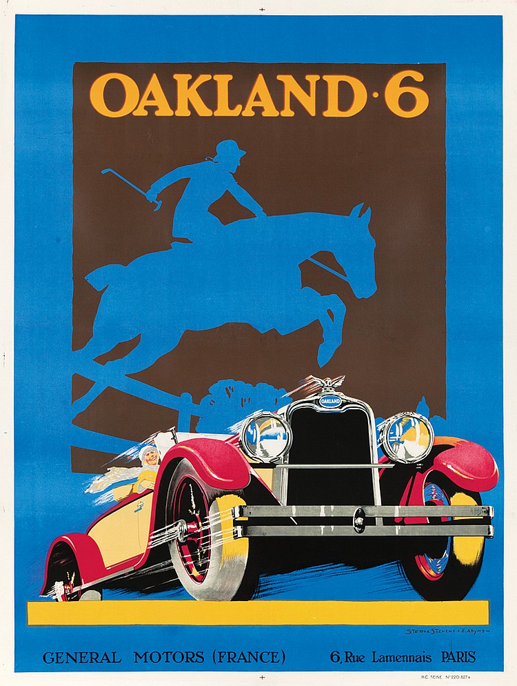 Oakland 6, blue poster, red car