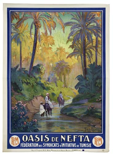 Oasis de Nefta, PLM, blue border, travelers on horseback