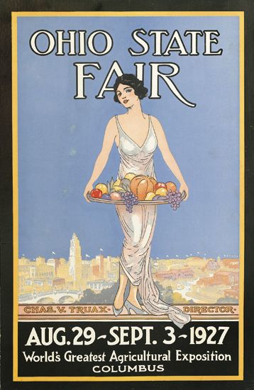 Ohio State Fiar, Aug. 29-Sept. 3, 1927, woman in white carries fruit platter
