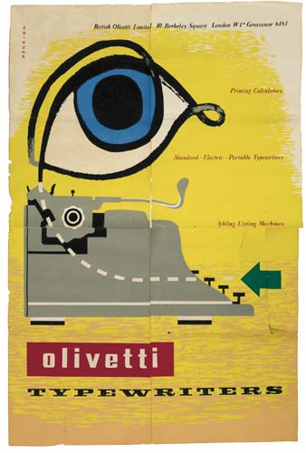 Olivetti Typewriters, yellow poster, eye