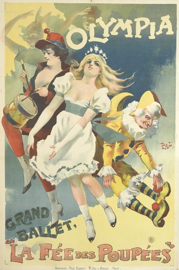 Olympia Grand Ballet, La Fee des Poupees, woman in white, man in yellow, woman in red plays drum