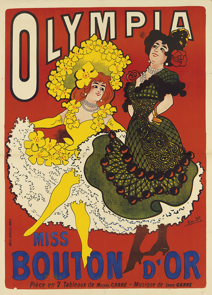 Olympia Miss Bouton D’Or, red poster, women in dresses