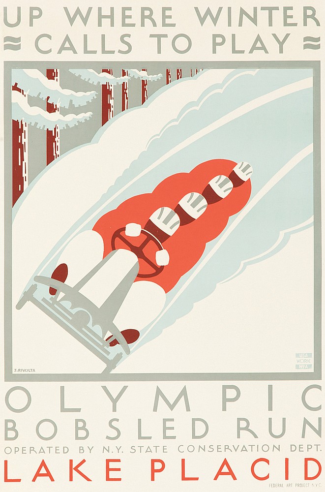Olympic Bobsled Run Lake Placid, bobsledders in red