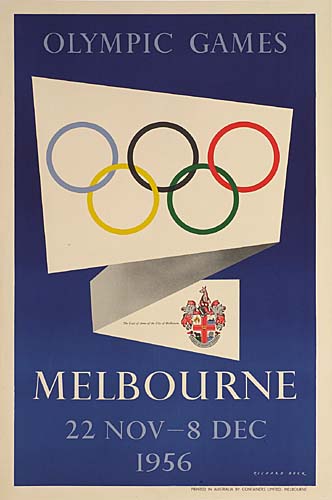 Olympic Games Melbourne, blue poster, five rings