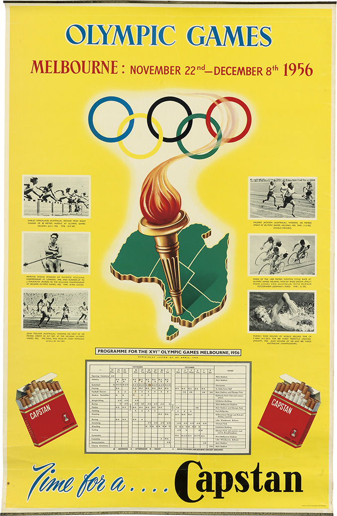 Olympic Games, Melbourne, yellow poster, photos
