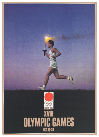 Olympic Games Oct. 16-24, blue poster, man in white running