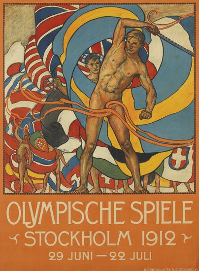Olympische Spiele, nude man, flags