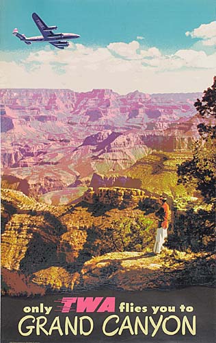 Only TWA Flies You to Grand Canyon, plane over Grand Canyon