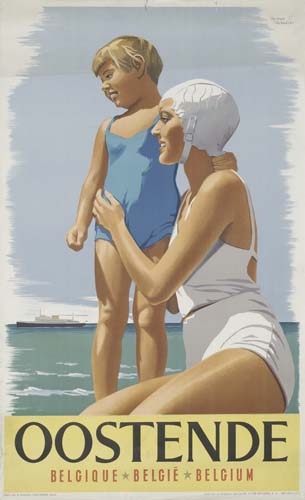 Oostende Belgique, woman and child on the beach
