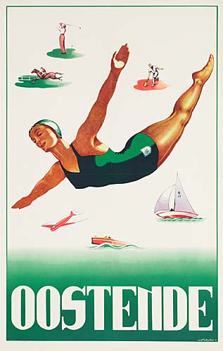 Oostende, woman in green diving