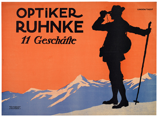 Optiker Ruhnke, red poster, hiker
