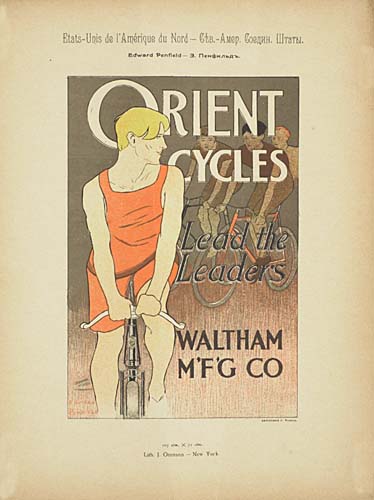 Orient Cycles Lead the Leaders, Waltham M’F’G Co, man in red on a bicycle, smaller poster