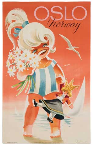 Oslo, Norway, small girl with flowers, pink poster