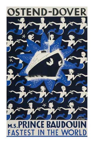 Ostend-Dover, ship, blue waves, Prince Baudouin