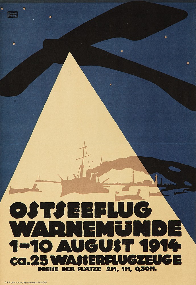 Osteeflug Warnemunde, blue poster, starry skies, ships