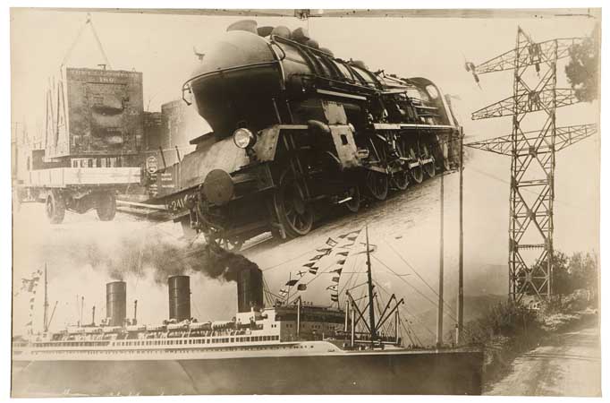 Photograph, train and ship