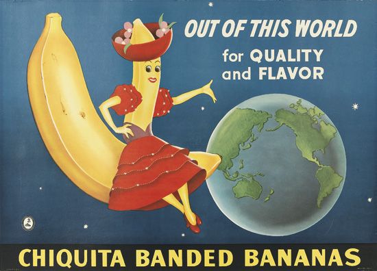 Out of this World, Chiquita Banded Bananas, world and banana in a red dress