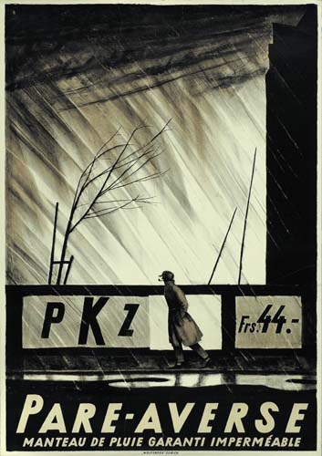 PKZ Frs. 44, Pare-Averse Manteau de Pluie, man walks in the rain