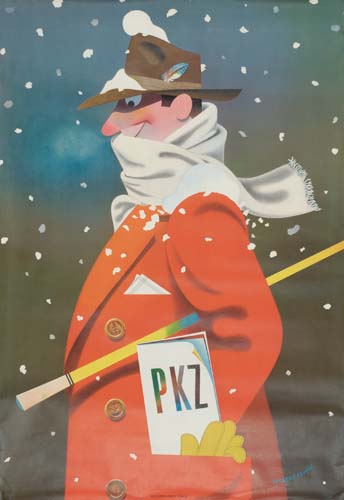 PKZ, man in red coat in the snow