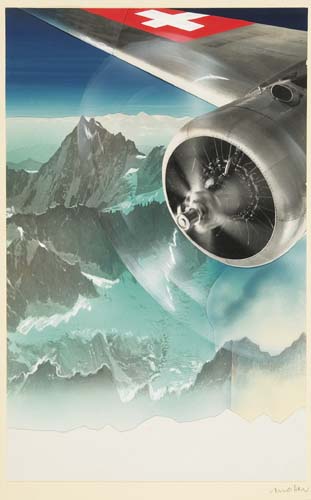 Plane over the alps, red cross