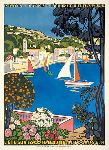 L’Ete Sur la Cote d’Azur Autocars, PLM, Paris, Lyon, Mediterranee, sailboats