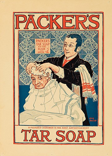 Packer’s Tar Soap, man shampoos another man’s head
