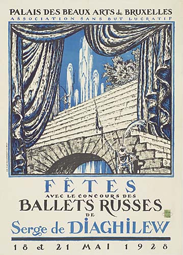 Fetes avec le concours de Ballets Russes de Serge de Diaghilew, Palais des Beaux Arts de Bruxelles, blue and black poster
