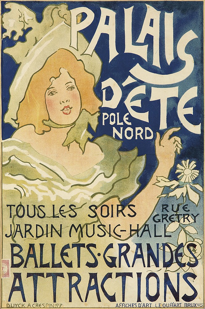 Palais D’Ete Pole Nord, blue poster, woman in green dress