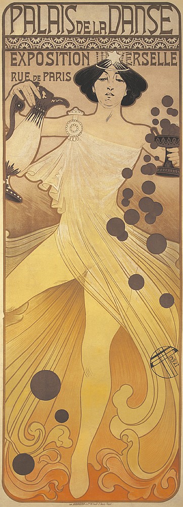 Palais de la Danse Exposition Universelle Rue de Paris, long poster, woman in yellow