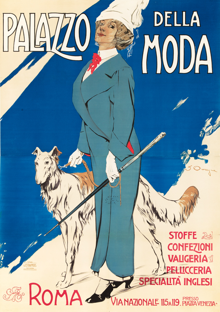 Palazzo della Moda, woman in blue suit with a dog