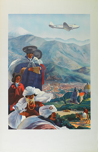 Wordless poster, plane over mountain, Ecuadorians