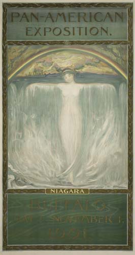 Pan-American Exposition, woman in white, Niagara, green poster