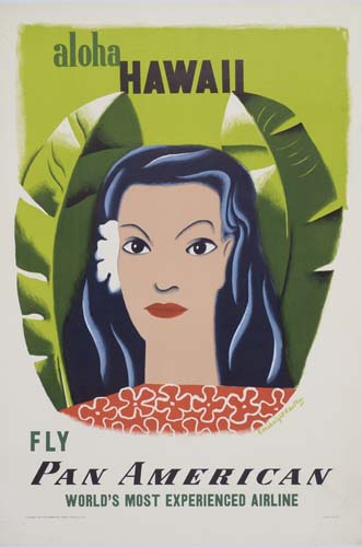 Fly Pan American Aloha Hawaii, green poster