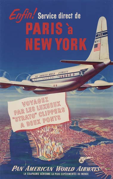 Paris a New York, white plane, Pan American World Airways
