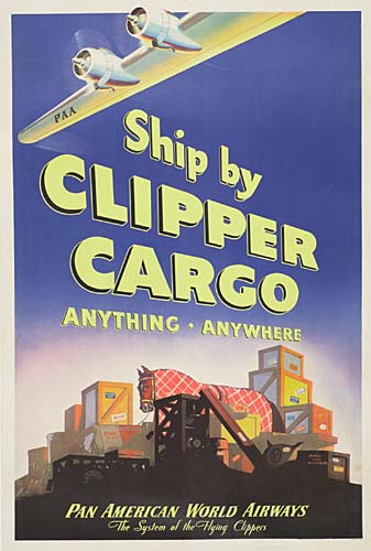 Ship by Clipper Cargo Anything Anywhere, Pan American World Airways, horse, luggage