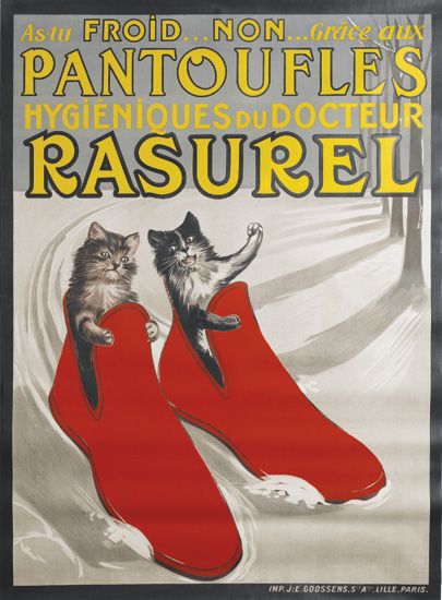 Pantoufles Rasurel, kittens sled in red shoes